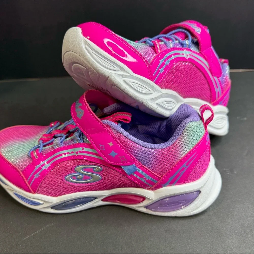 Skechers S-Lights Kids' Vibrant Pink and Purple light up Sneakers - Picture 2 of 8